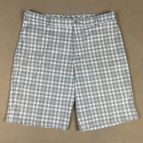 Nike Golf Dri Fit Mens 36 Golf‎ Shorts Plaid Pocket Lightweight Mid Rise Gray - Picture 1 of 12